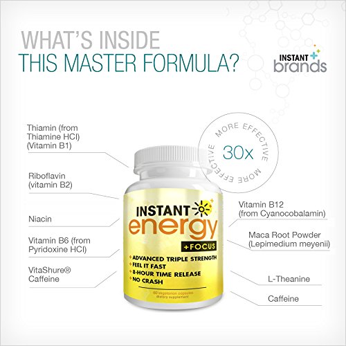 Instant Energy and Focus Supplement Vegan Caffeine Pills 200mg Time