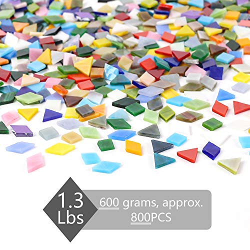 800PCS Mosaic Tiles, 1.3lbs Mixed Colors Stained Glass 3 Mixed Shapes DIY Crafts Supplies for Plates Picture Frames Flowerpots Handmade Jewelry Home Decor