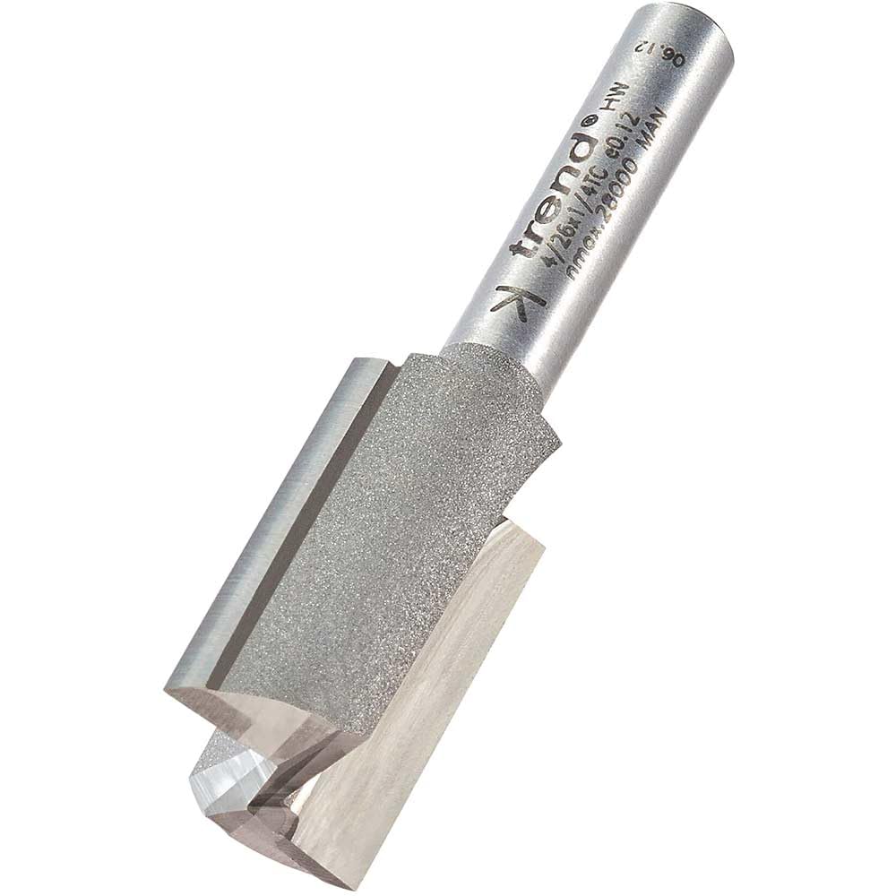 Trend Professional Straight Two Flute Router Cutter, 1/4 Inch Shank, 15.9mm Cut Diameter and 25mm Cut Length, Tungsten Carbide Tipped, 4/26X1/4TC