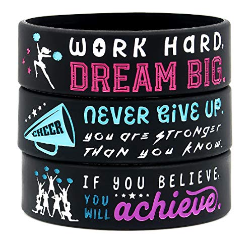 12-Pack-Cheerleading-Wristbands-with-Motivational-Quotes-Wholesale-Bulk-Bracelets-for-Cheer-Party-Favors-Supplies-Giveaway-Gifts-for-Cheerleading-Team-Ladies-Size-for-Girls-Women-Cheerleaders