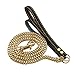 4ft Dog Leash Metal Long 18K Gold Chew Proof Indestructible Cool Best Leash Chain Link for Pet Durable Large with Leather Handle (Thick Stainless Steel)
