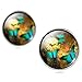 Jiayiqi Women Vintage Clock Green Butterflies Studs Earrings