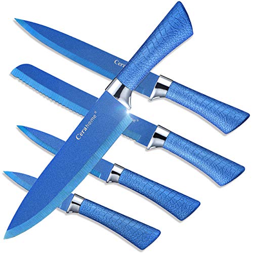 Kitchen Knives Blue Kitchen Knife Set, Sharp Chef Knives Set Come with