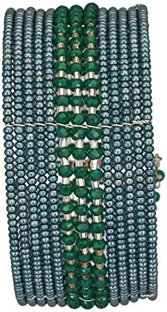 Glass Bead Lustrous Green and Silver Spiral Adjustable Indian Style Partywear Trendy Handmade Fine Bangle for Women