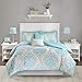 Intelligent Design Senna Comforter Set Twin/Twin XL Size - Aqua Blue/Gray, Damask – 4 Piece Bed Sets – All Season Ultra Soft Microfiber Teen Bedding - Great For Dorm Room and Girls Bedroom