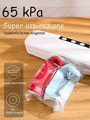 Macchina Sottovuoto per Alimenti, 2 in 1 Professionale Sottovuoto Macchina, Automatica Portatile la Macchina Sottovuoto, Macchina per Sottovuoto Foodsaver con 10 Sacchetti (Bianca)