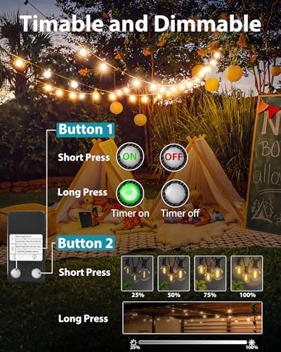 kolpop 2 Pack Outdoor String Lights 76FT/23M, [Dimmable & Timing] LED String Light with G40 Bulbs, Waterproof Outdoor Lights for Garden, Patio, Party