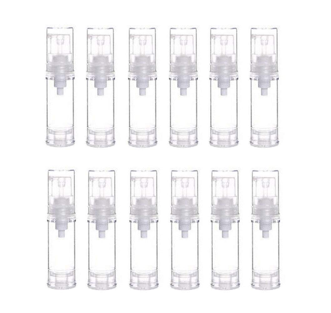 VASANA 12Pcs 5ML Empty Refillable Cosmetic Containers Cream Lotion Bottles Portable Clear Plastic Airless Vacuum Pump Bottle Sample Packing Toiletries Liquid Storage Vial Jars