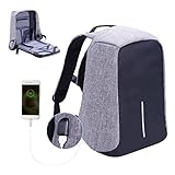 Laptop Backpack business anti-theft waterproof travel computer backpack with USB charging port college school computer bag for women & men fits 15.6 Inch Laptop and Notebook - Grey