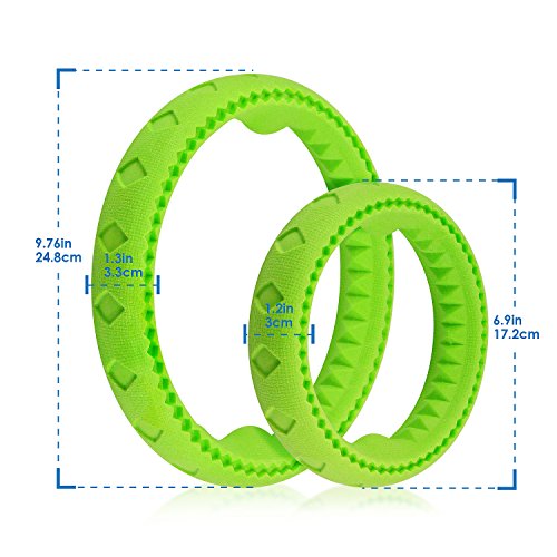 Fluffy Paws 9.7" Soft Durable Rubber Ring Dental Chewing Biting Chasing Training Toy, Green