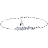 Yanara Anklets Nuggets Ankle Bracelets for Women Natural Birthstone Silver Plated Jewelry in 9” +1.5” inch Chakra Crystals Christmas Gifts For Her