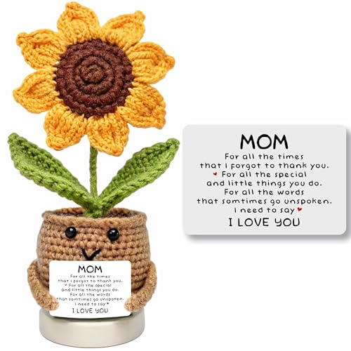 WITTSPOT Gifts for Mom from Daughter, Son for Mom, Wife, Women - Moms Birthday Gift Ideas, Birthday Gifts for Moms, Mothers - Positive Crochet Sunflower Handmade, Best mom Crochet Gift