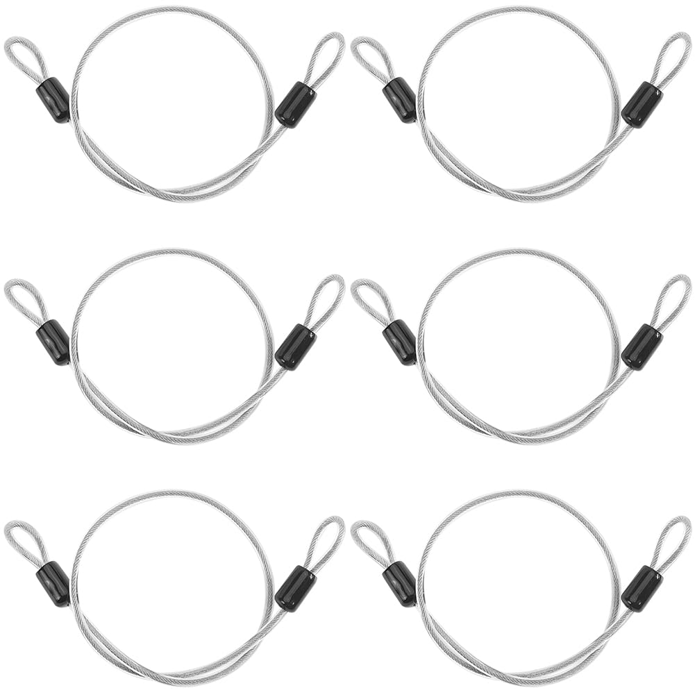 GORGECRAFT 6PCS Safety Cable Lock 50cm Stainless Steel Wire Heavy Duty 4mm Dia Coated Braided Security Multifunctional Wire Ropes with Double Loop for Luggage Bicycles Outdoor Gate Doors Fences Lock