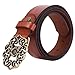 Whippy Western Fashion Leather Belts For Women With Vintage Hollow Flower Buckle