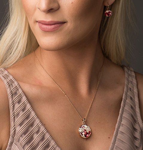 [Presented by Miss New York] Leafael "Ocean Bubble" Made with Swarovski Crystals Multi-stone Red Pink Pendant Necklace Earrings Jewelry Set, 18K Rose Gold Plated, 18" + 2", Nickel/Lead Free, Gift Box
