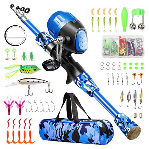 Gamashino Kids Fishing Pole Telescopic Fishing Rod and Reel Combo Kit Fishing Gear, Fishing
