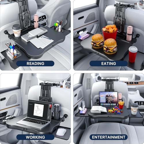 Car Table for Back Seat Passenger, Desk with Drink Holder and Mobile Phone Holder, Multifunctional Dining Table for Children Adults Foldable Adjustable Load Capacity 15-20 kg