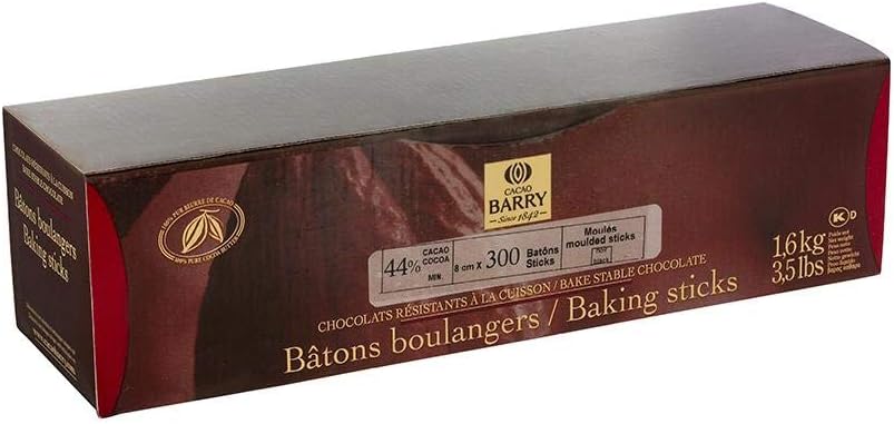 Cacaoholic - Cacao Barry Chocolate Baking Sticks, Batons Boulangers | 3in/8cm Length - 44% Cocoa | Bake Stable Chocolate Croissants | Case of 15 Boxes - 3.5 Pounds Each