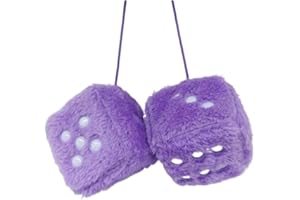 JILUKIBO 1 Pair Retro Dots Fuzzy Dice Car Mirror Hanging, Cubic Square Plush Dice Auto Rearview Mirror Dice for Car Ornament Decoration (Purple)