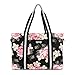 MOSISO Laptop Tote Bag for Women (17-17.3 inch), Canvas Rose Multifunctional Work Travel Shopping Duffel Carrying Shoulder Handbag Compatible with MacBook, Notebook and Chromebook, Black