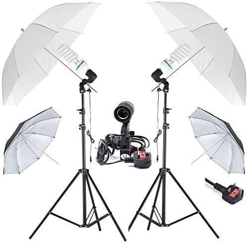 E27 85W Umbrella Continuous Lighting Photography Studio Light Equipment two Light Sockets,2 X 32' Soft Umbrellas,2 X 32' Sliver Umbrellas,Continuous Lighting Kit For Portrait Photography,Photo & Video Studio Kit