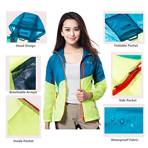 Makino Women's Super Lightweight Windproof Hooded Jackets UV Sun Protection Packable Windbreaker Outdoor Summer Coat Women Blue/Yellow Asian XL