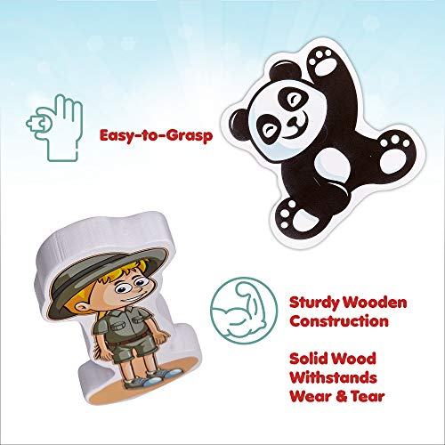 Gleeporte Wooden Chunky Puzzle Zoo Animal Pieces Learning Educational Puzzle Board with Free Standing Pieces for Toddlers & Kids (8 pcs)