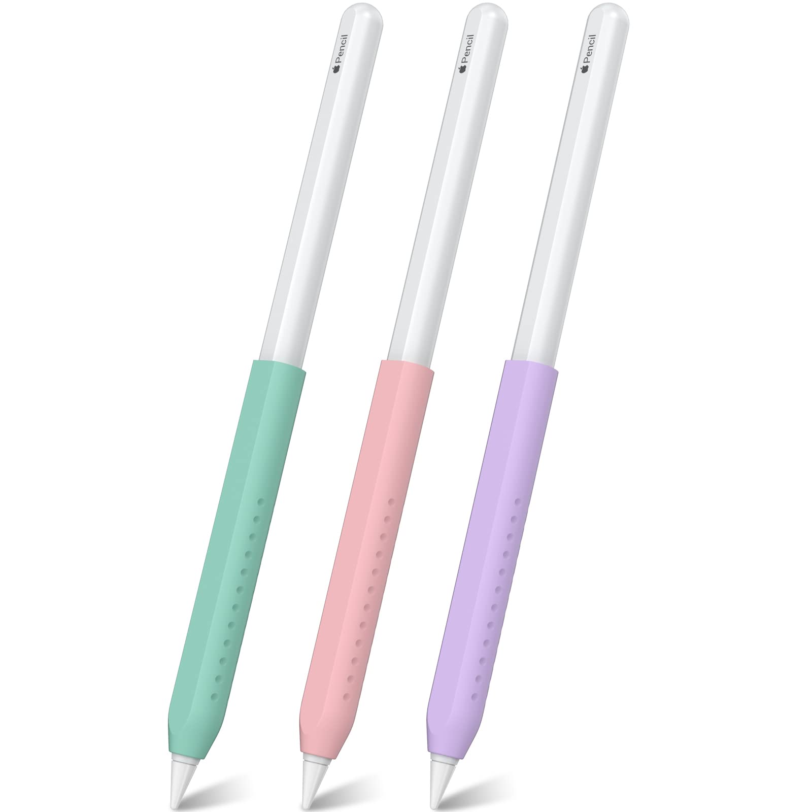 NIUTRENDZ 3 Pack Silicone Grip for Apple Pencil 2nd Generation & Apple Pencil (USB-C) Grip Ergonomic Design Protective Case Cover Sleeve (Mint Green + Pink + Purple)