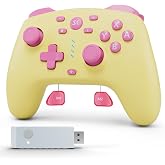 Wireless Switch Controller for Switch/Switch 2/OLED/Lite/PC(Butter Yellow) | Wake-Up, Hall Triggers, Hall Joysticks, 2 Programmable Buttons, Large Battery, 6-Axis Gyro, Vibration, Turbo, Ergonomic Grips