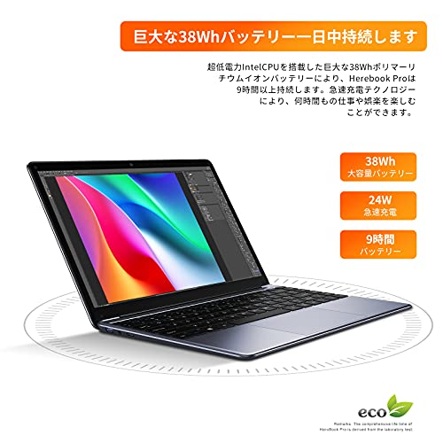 CHUWI HeroBook Pro 14.1'' Laptop, 256GB SSD 8GB RAM, Windows 11 Laptops, 2TB SSD Expand, Intel Celeron N4020(up to 2.8GHz), 2K FHD IPS Display, Ultra Slim, Mini-HDMI, 5G WiFi, USB3.0, Webcam,TF Card