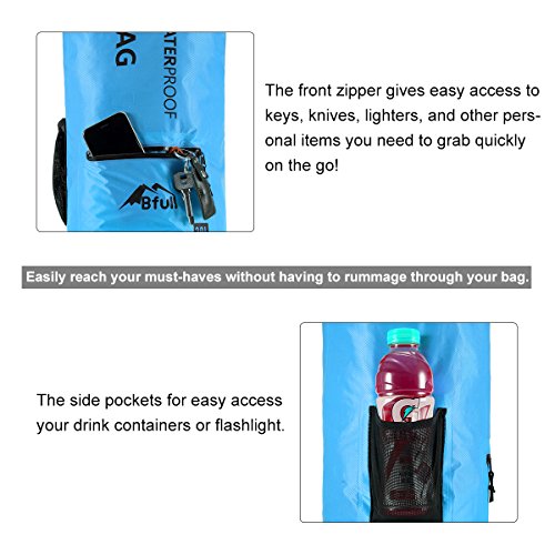 BFULL Waterproof Dry Bag 10L/20L [Lightweight Compact] Roll Top Water Proof Backpack with 2 Exterior Zip Pocket for Kayaking, Boating, Duffle, Camping, Floating, Rafting, Fishing - Thumbnail 3