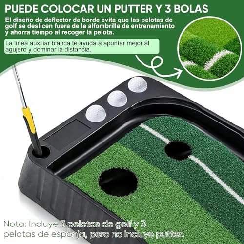 WEAGP Práctica de Putting de Golf, Tapete de Práctica de Golf con Sistema de Retorno de Bola, Tapetes de Putting para Golf de Doble Pista Compacto Portátil para Práctica de Putting de Golf