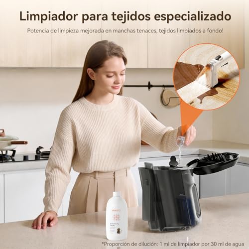 Uwant Y100 Aspiradora de Agua Tapiceria, 600W 18 kPa, Doble Depósito 1.2L y Autolimpieza, Higieniza 99.9% con Detergente 500ml y Cepillos, Limpiador de Tapicerías, Para Sofá, Alfombra y Colchón