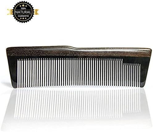 Hair Combs,beard combs, wood combs for women girl and men 100% Handmade natural materials Casual mix of black Horn and dark sandalwood good smell with case holder thin tooth anti static travel (15N)