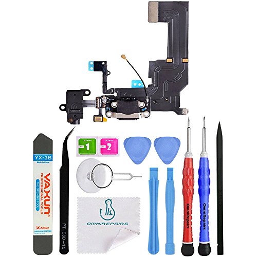 OmniRepairs Charging USB Dock Port Flex Cable Replacement with Microphone, Headphone Audio Jack Assembly Compatible for iPhone 5c Model (A1456 and A1532) with Repair Toolkit - Thumbnail 5