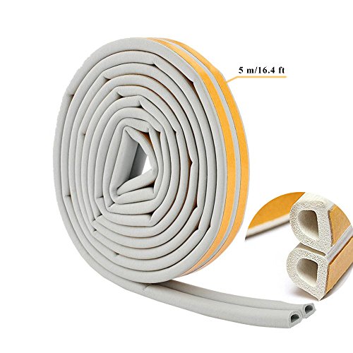 YOAYO Foam Weather Stripping,Door Window Seal Strip for Cracks and Gaps,Anti-collision Rubber Self Adhesive Weatherstrip Seal,White,16.4 Feet