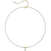IDOKAWA Gold Initial Pearl Necklaces for Women, Dainty Gold Letter Strands Necklace A-Z Pendant Pearl Choker Necklace Trendy Personalized Monogram Name Necklace Gold Jewelry Necklace for Women Gift
