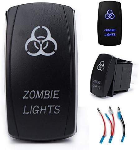 SinoAuto Laser Zombie Lights Rocker Switch ON-OFF 5 Pin LED Lights w/ Jumper Wire 20A 12V Blue