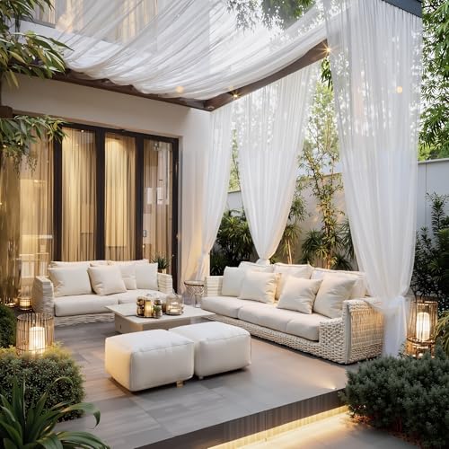 NICETOWN 2 Panels Waterproof Mosquito Net Curtains for Porch/Patio/Cabana/Garden, Rod Pocket Outdoor Sheer Tulle Mosquito Shield Mesh Netting for Party Wedding Arch & Ceiling Drapes, W118 x L108