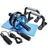 Odoland 4-in-1 AB Wheel Roller Kit AB Roller Pro with Push-Up Bar, Jump Rope and Knee Pad – Perfect Abdominal Core…