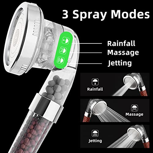 Duvein Shower Head, 3 Mode Function Spray, Filter Filtration High