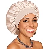 Silk Bonnet for Sleeping Women Curly Hair Bonnets with Tie Band Double Layer Reversible Sleep Bonnet Silk Hair Wrap Sleep Cap