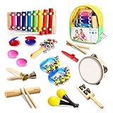 Geekper 18 PCS Kids Musical Instruments, Wooden Percussion Instruments Toy for Baby Kid Child Boys Girls, Tambourine Set Toddler Musical Toys Storage Backpack Included
