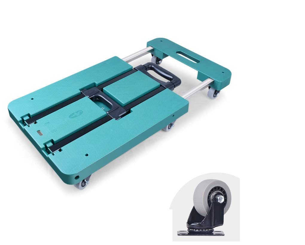 Rubik Push Cart Dolly with Handle, Extendable Foldable Six Wheel Moving Platform Hand Truck, Easy Storage and 360 Degree Swivel Wheels with 300kg Weight Capacity Size 68cm x36cm (Green)