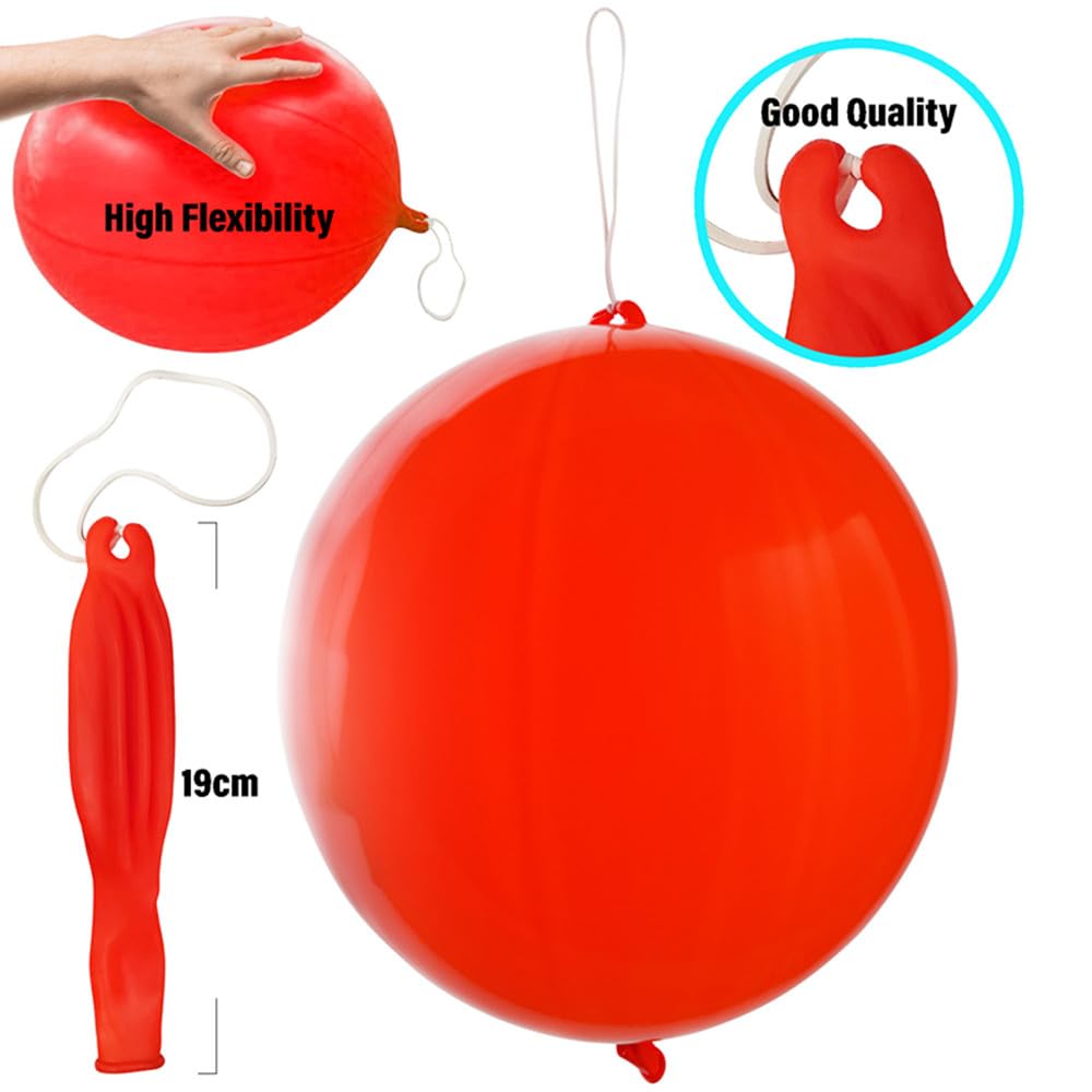 30Pcs Premium 18 inches Heavy Duty Punch Balloons with Rubber Bands, 12 colors, Odorless Punching Balloon Toy For Birthday Party, Goodie Bag, Stuffers, Bouncy Balls