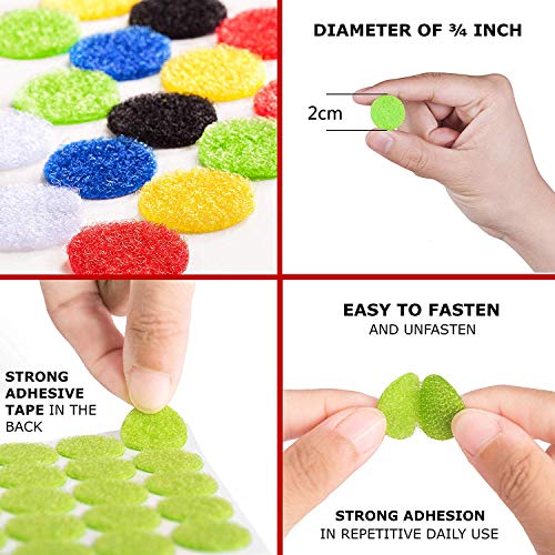 Vkey Colorful Hook and Loop Self Adhesive Fastener Dots Coins Sticky Back Heavy Duty Circles Best for Home, Office, Classroom and Crafts 6 Colors (2cm/150 Pairs)