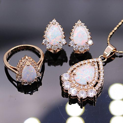 Elegance White Opal With White Zircon Set 18k Gold Plated Jewelry Ladies Anniversary Gift Ring Size 6