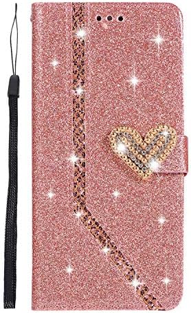 DENDICO Galaxy Note 8 Case, Glitter Shiny Wallet Case for Samsung Galaxy Note 8 Flip Cover with Card Holder and Magnetic Closure - Rose Gold