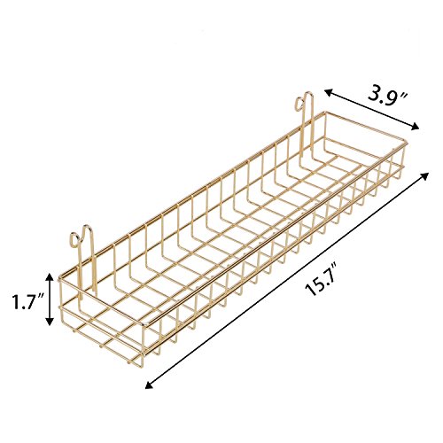 Simmer Stone Gold Hanging Basket for Wire Wall Grid Panel, Multi-functional Wall Storage Display Decoration Basket, Size 15.7" x 3.9" x 2"