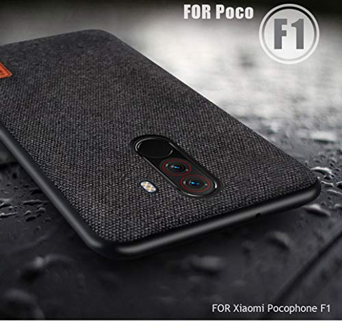 Annure Shockproof Soft TPU Bumper Fabric Back Cover Case for Xiaomi Pocophone Poco F1 (Black)